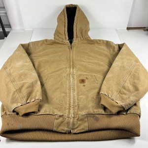 VTG Carhartt Full Zip Hooded Jacket Extra Extra Large Tan Thrashed Work Wear